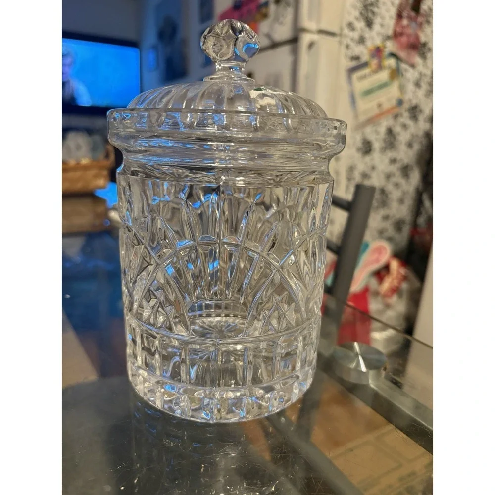 Godinger Shannon Lead Crystal Biscuit Jar Candy Covered Lidded Dish Heavy 7.5